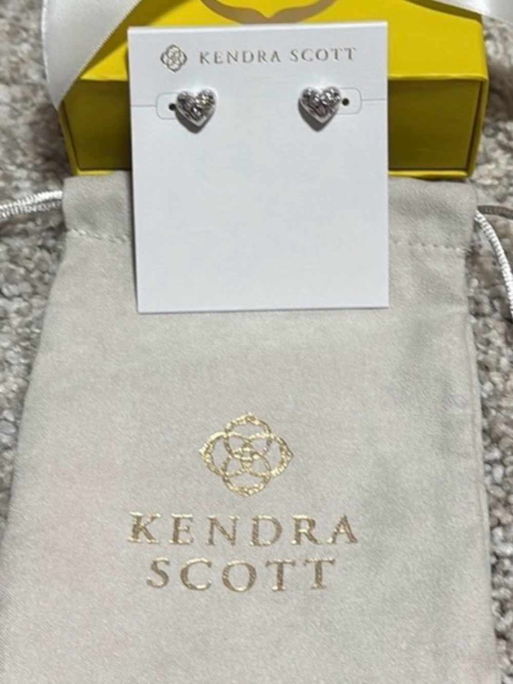 Kendra Scott Holland Rhodium Heart Stud Earrings with white crystals